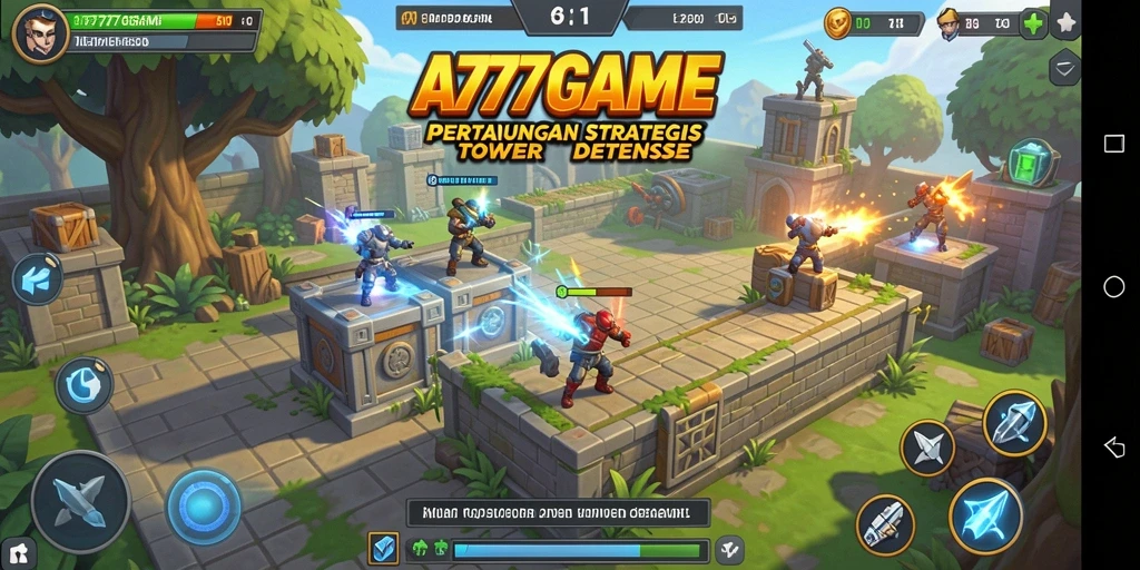 Screenshot A777GAME menampilkan aksi mendebarkan dalam Tower Defense.
