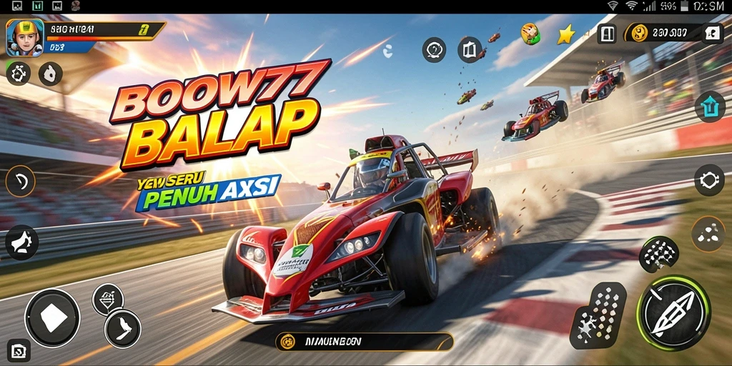 Screenshot gameplay BOWO77 dengan balapan yang mendebarkan.