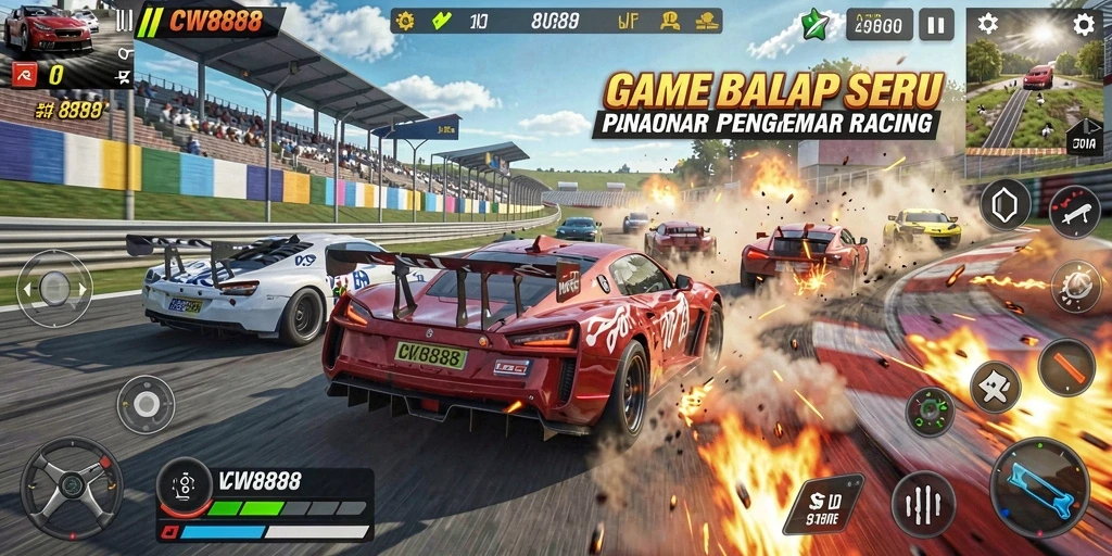 Tampilan gameplay CW8888 yang memacu adrenalin dalam balapan racing.