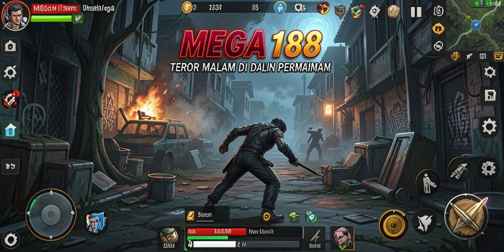 Tangkapan layar utama MEGA188 yang menampilkan suasana horor yang mendebarkan.