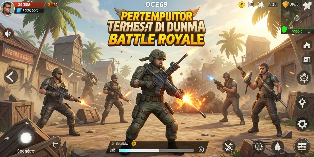 Screenshot OCE69 menampilkan aksi intens dalam pertarungan Battle Royale.