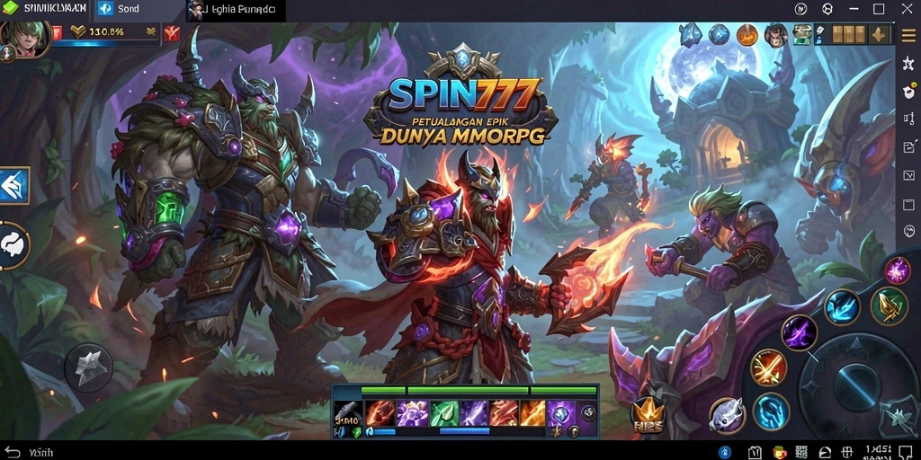 Screenshot utama SPIN777 menampilkan aksi pertarungan epik dalam dunia MMORPG.